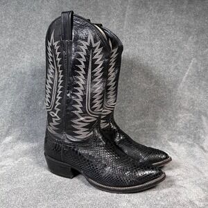 Cowtown Python Cowboy Boots Black White Stitch Men 10 EE Snip Pointed Toe Exotic